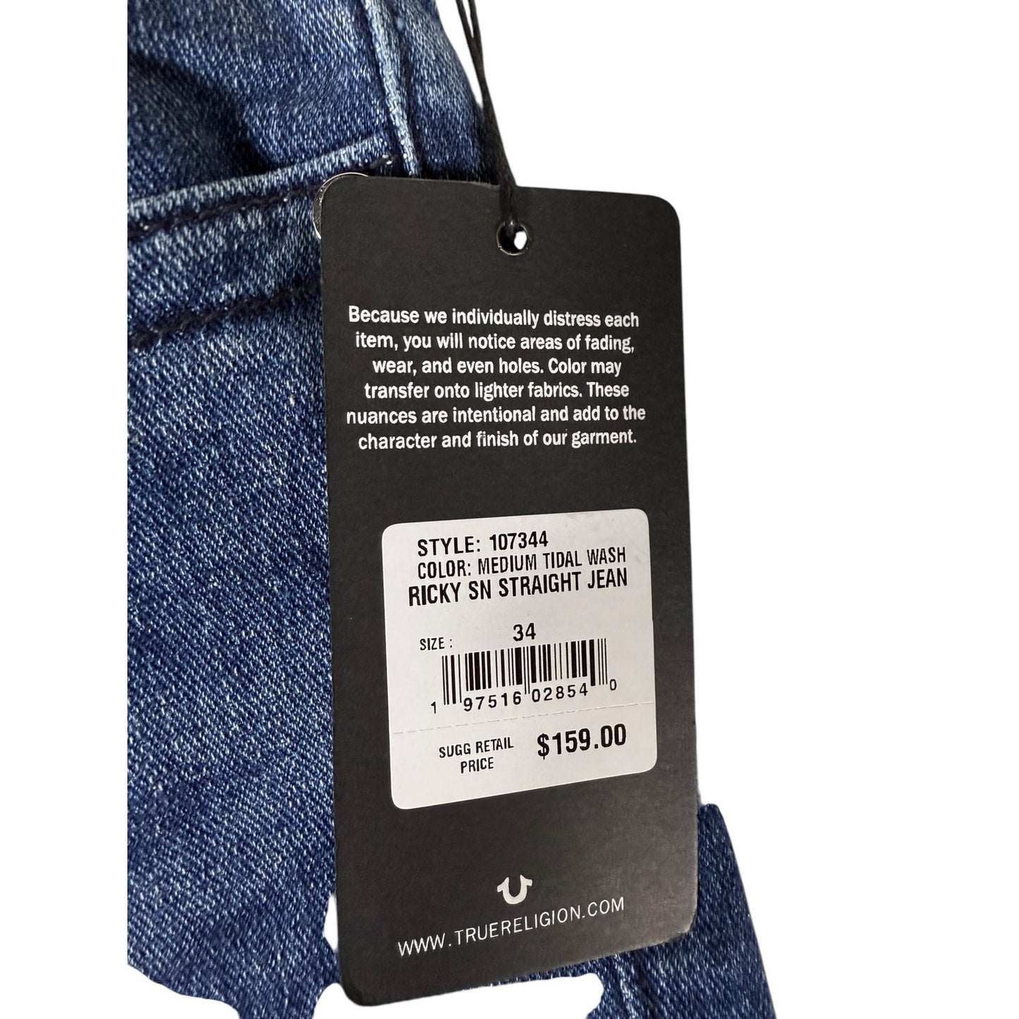 NWT True Religion Jeans Men's Ricky Straight 34 Denim Tidal Wash
