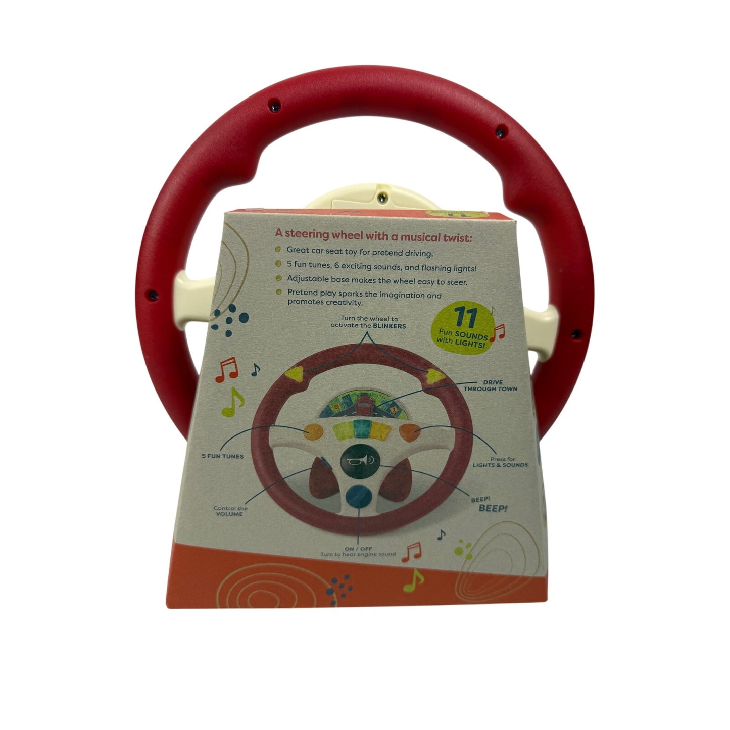New B. Toys Toy Steering Wheel Woofer's Musical Driving Wheel Red
