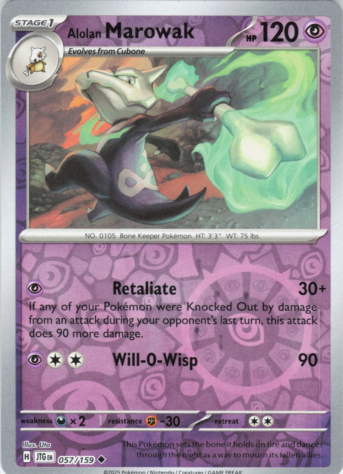 Alolan Marowak Reverse Holo Uncommon SV09: Journey Together 057/159 NM