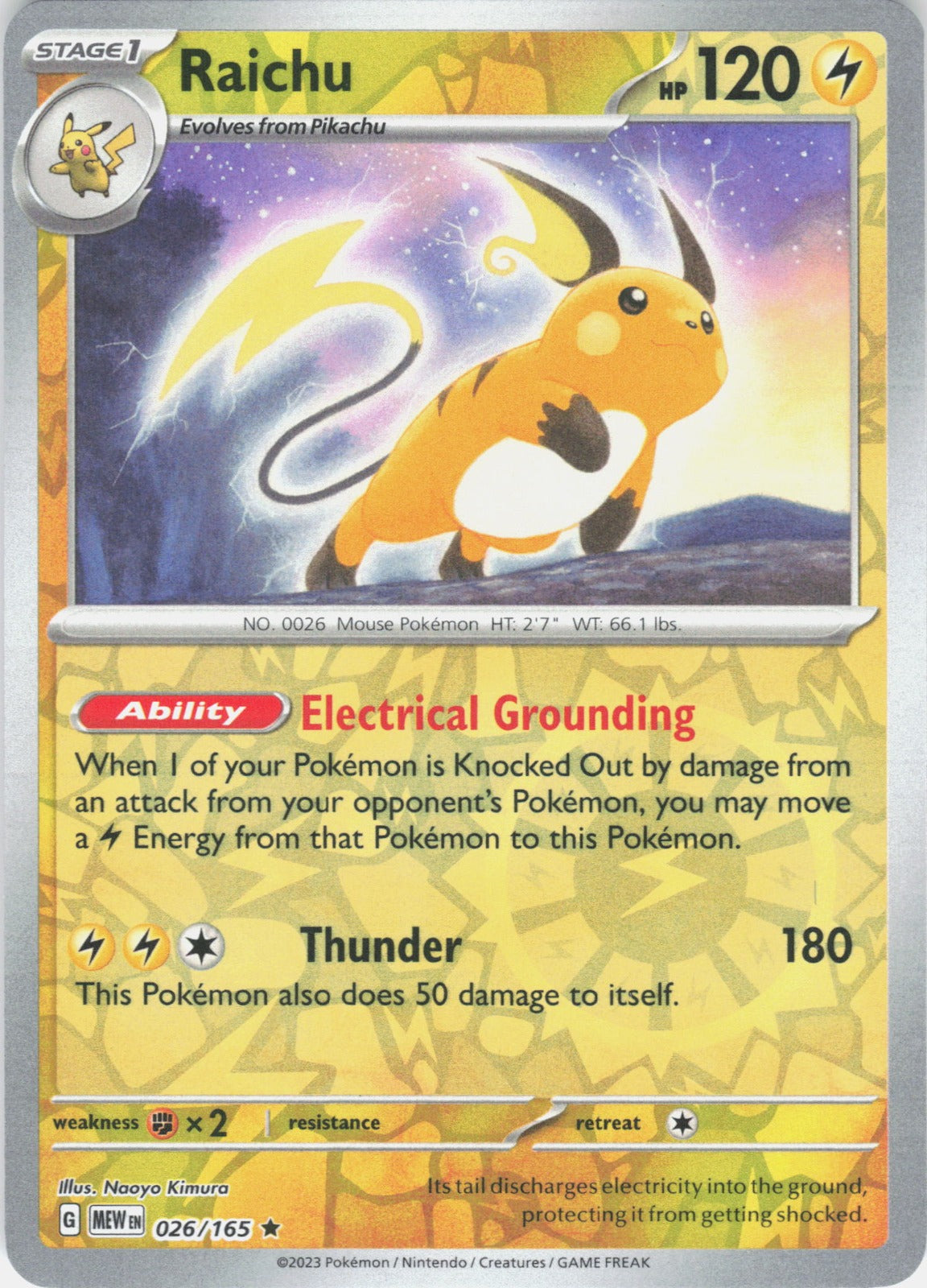 Raichu Reverse Holo Rare SV: Scarlet & Violet 151 026/165 NM