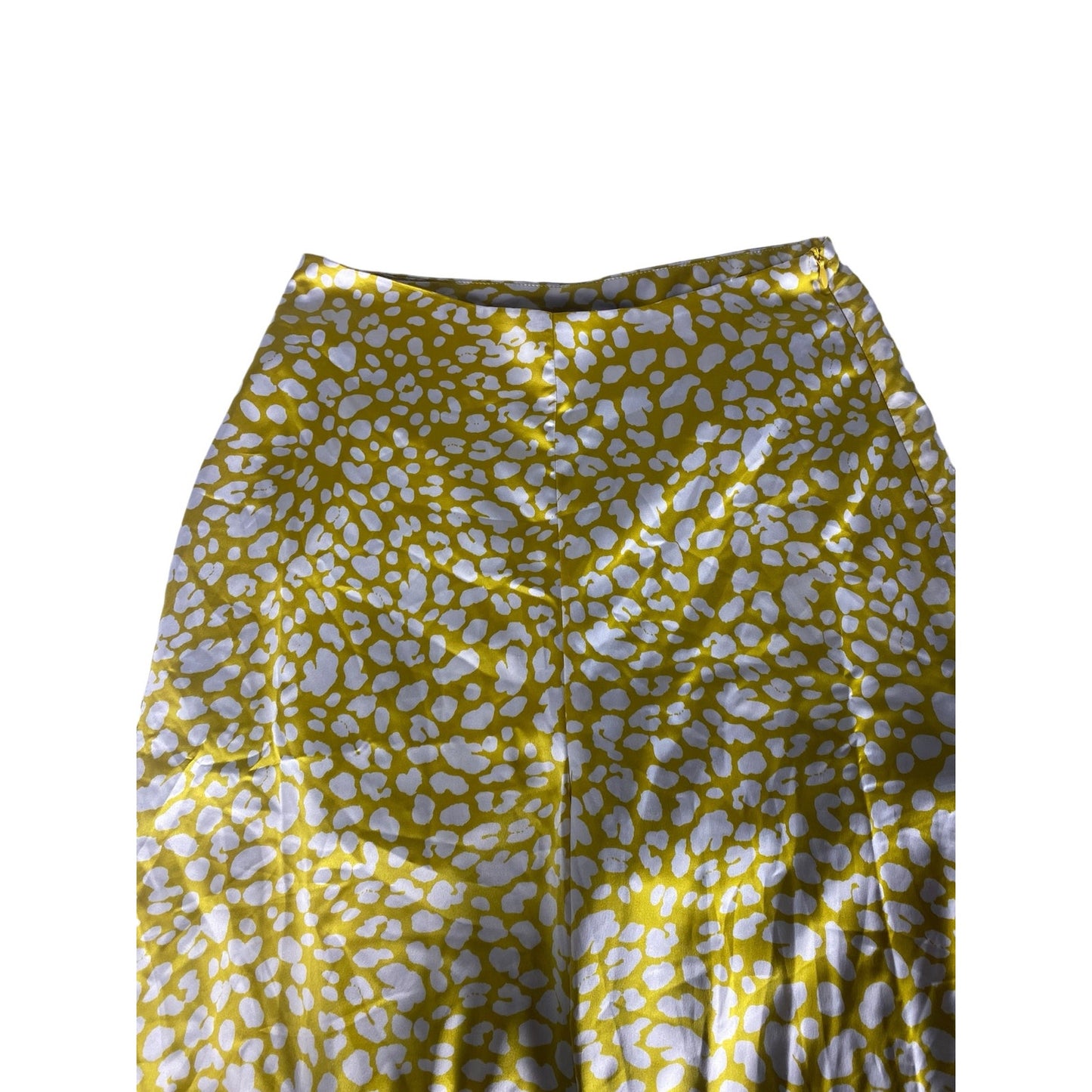 Lulu’s Yellow Animal Print Satin Wide-Leg Side Slit Pants Size Small