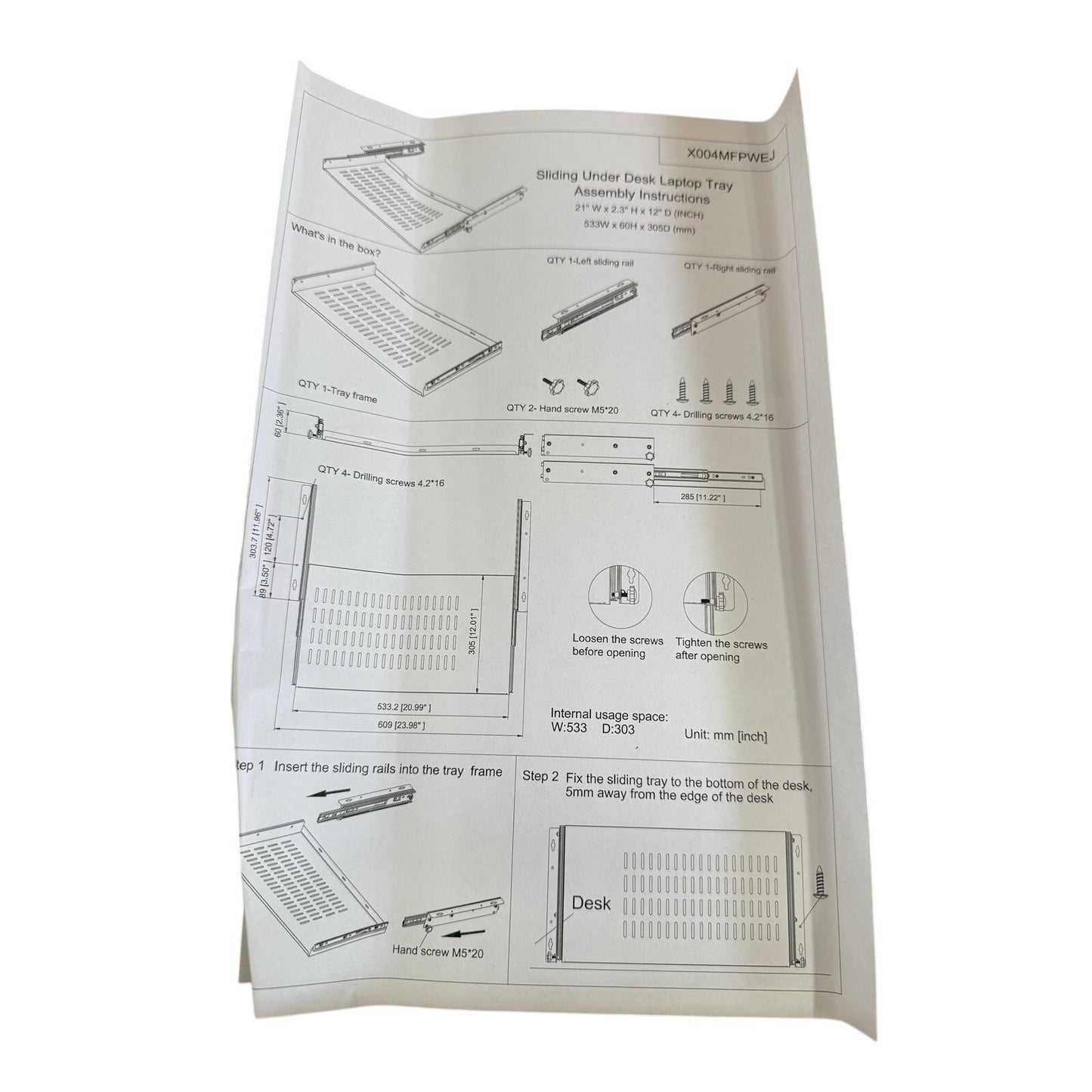 New 21 inch Sliding Under Desk Laptop Mount with Air Vents Metal UnderDesk Slide