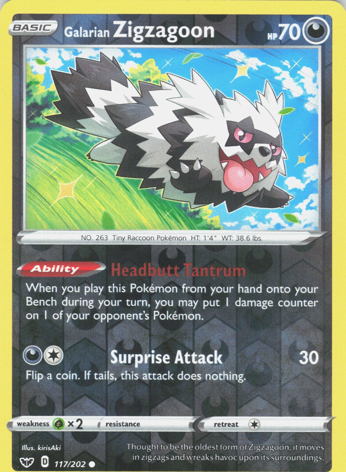 Galarian Zigzagoon Reverse Holo Com SWSH01: Sword & Shield Base Set 117/202 NM