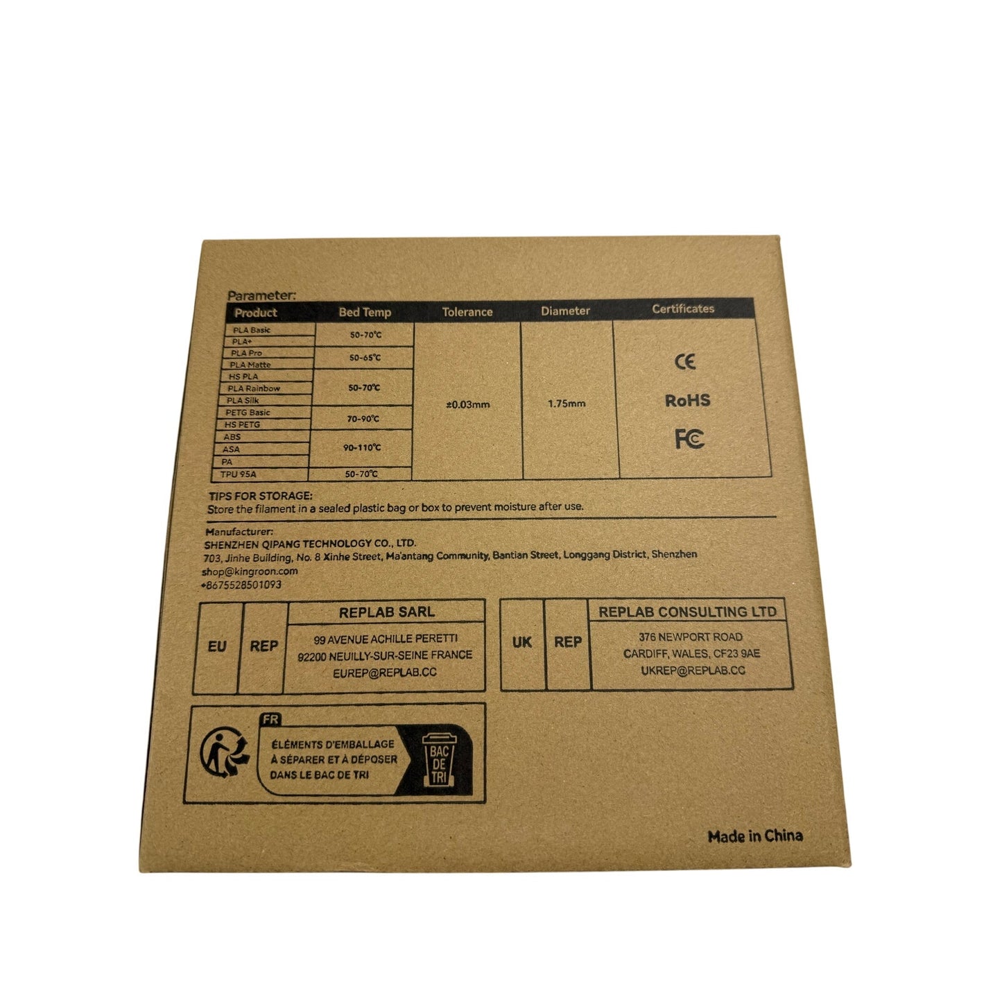 Kingroon Lot 10KG PLA  Black Matte High Speed 1.75 mm 3D Printer Filament Spools