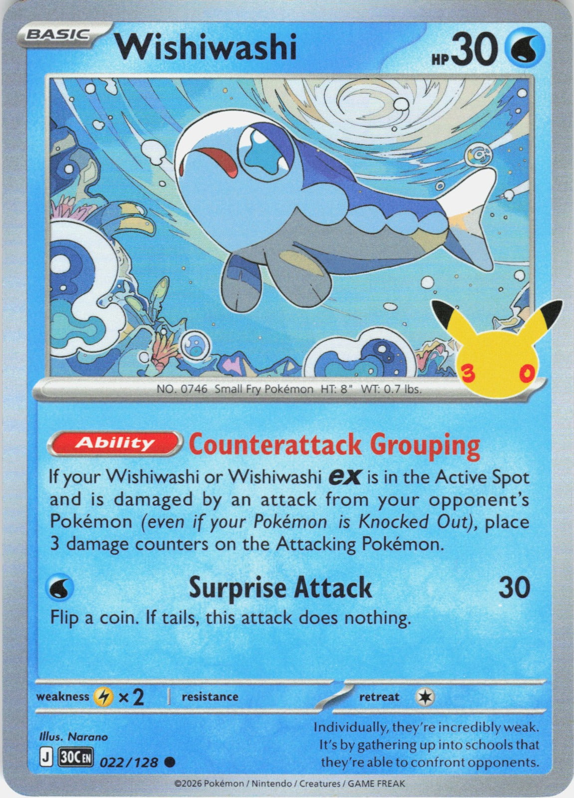 Wishiwashi Holo Common ME: 30th Celebration 022/128 NM