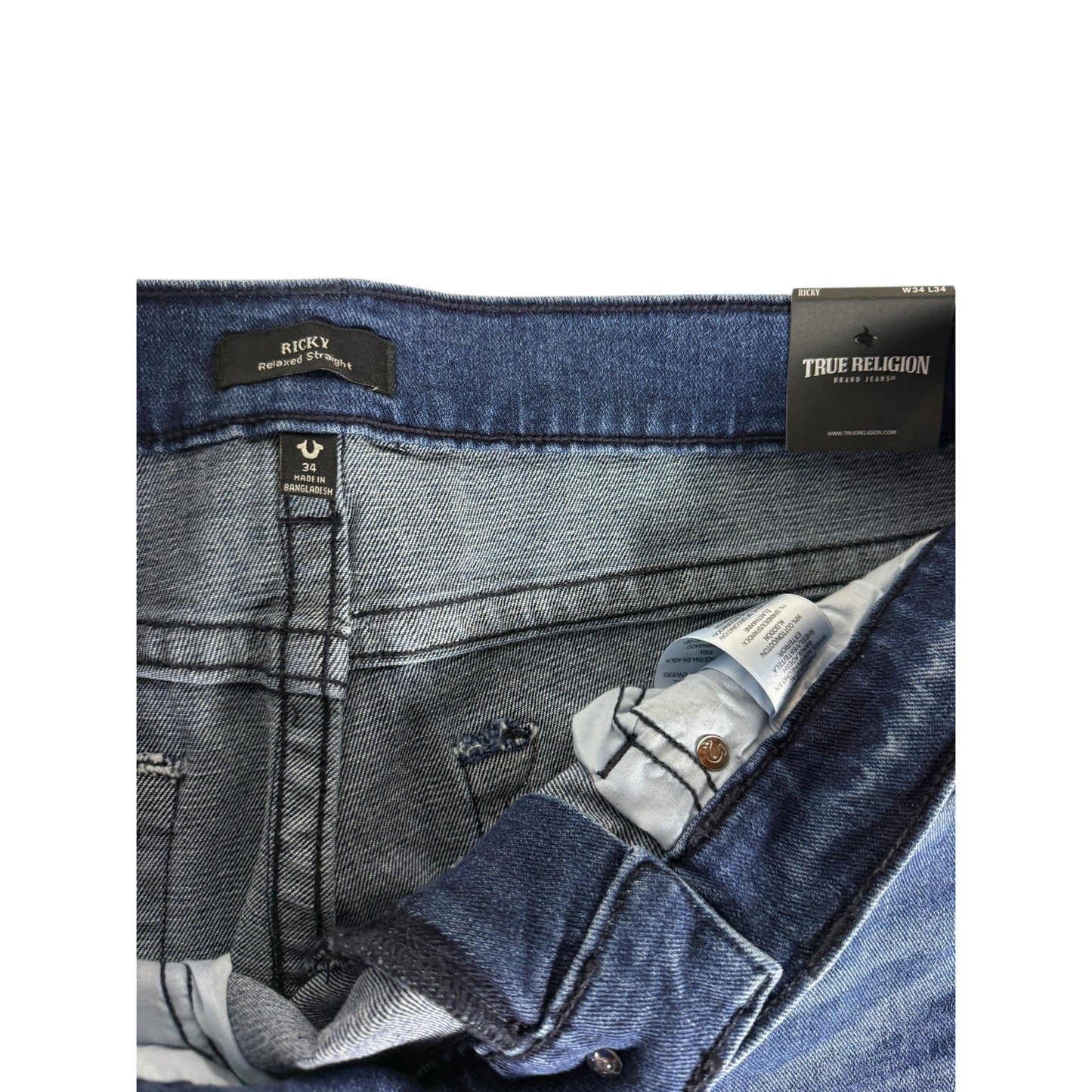 NWT True Religion Jeans Men's Ricky Straight 34 Denim Tidal Wash
