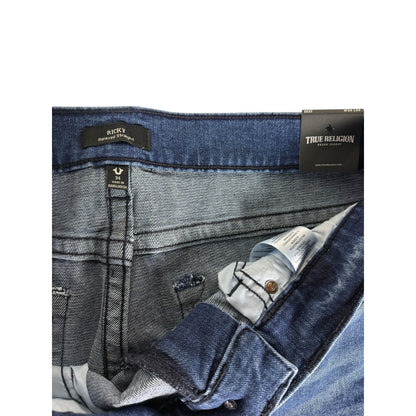 NWT True Religion Jeans Men's Ricky Straight 34 Denim Tidal Wash