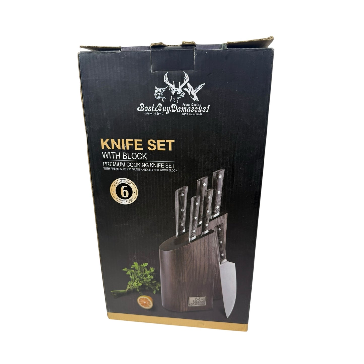 NIB BEAUTIFUL NIB Best Buy Damascus 6 Piece Knife Block Set