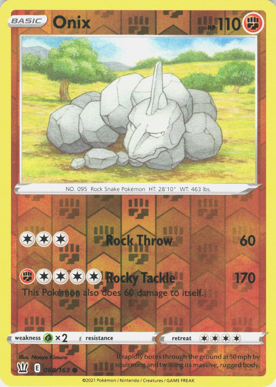 Onix Reverse Holo Common SWSH05: Battle Styles 068/163 NM