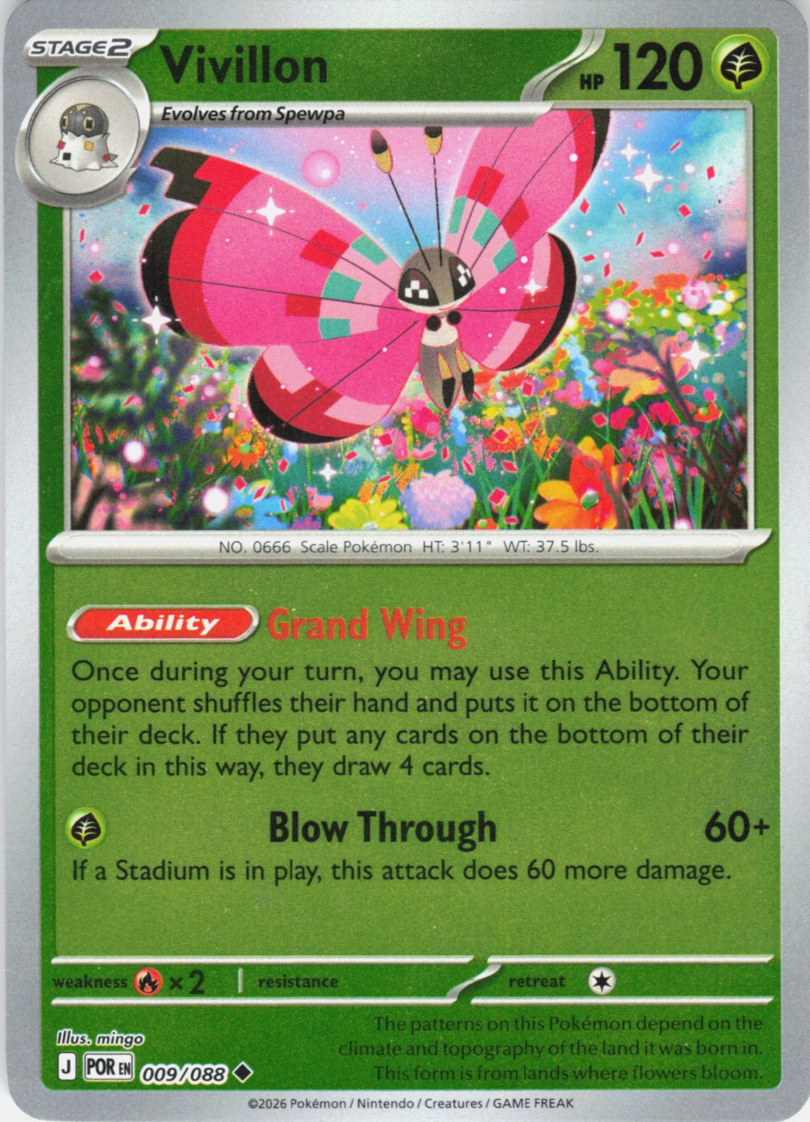 Vivillon Reverse Holo Uncommon ME03: Perfect Order 009/088 NM