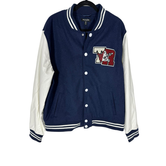 NWT Men's True Religion Blue Snap Up Varsity Letterman Jacket Size Large