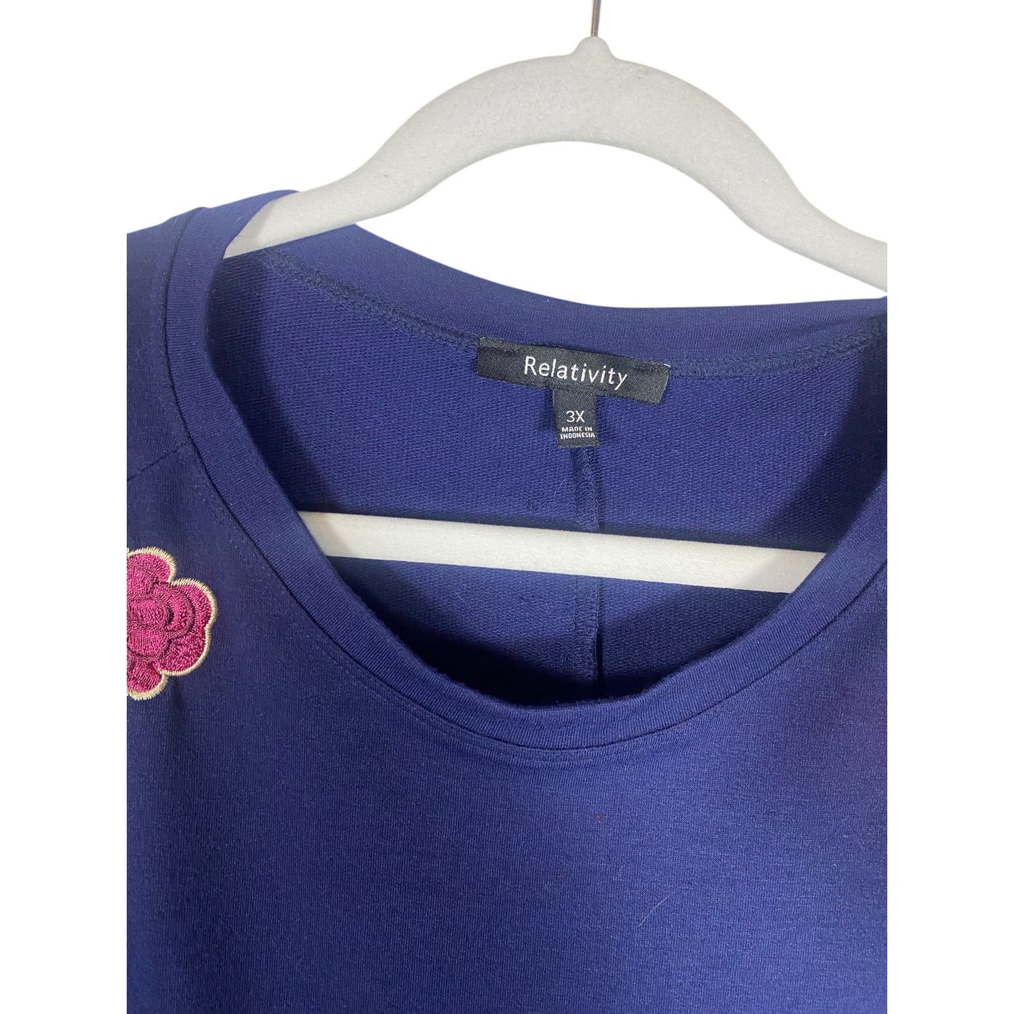 Relativity Top Women's open Shoulder Long Sleeve Blue 3X Roses