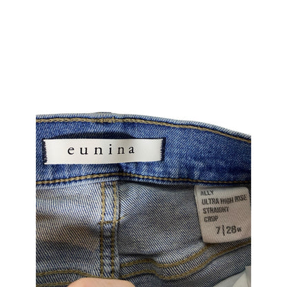 Women Distressed Eunina Ultra High Rise Straight  Crop Jeans Size 7 Cotton Jeans
