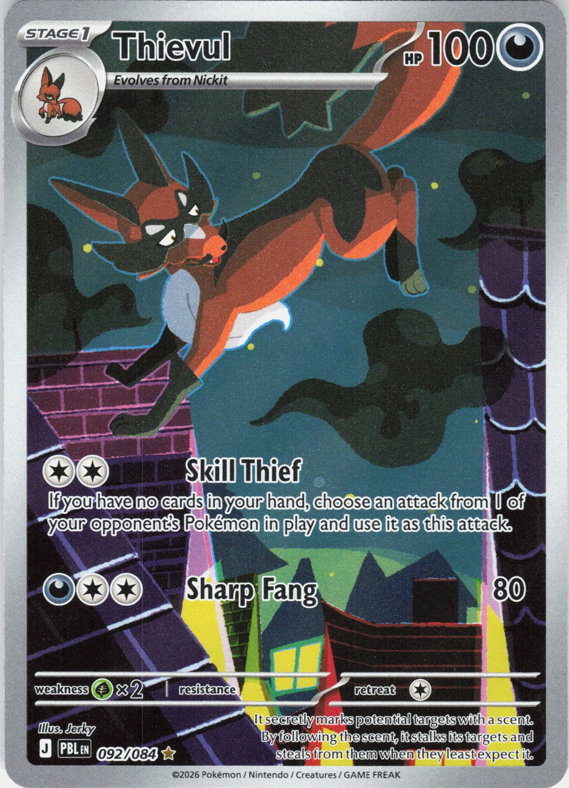Thievul Holo Illustration Rare ME05: Pitch Black 092/084 NM