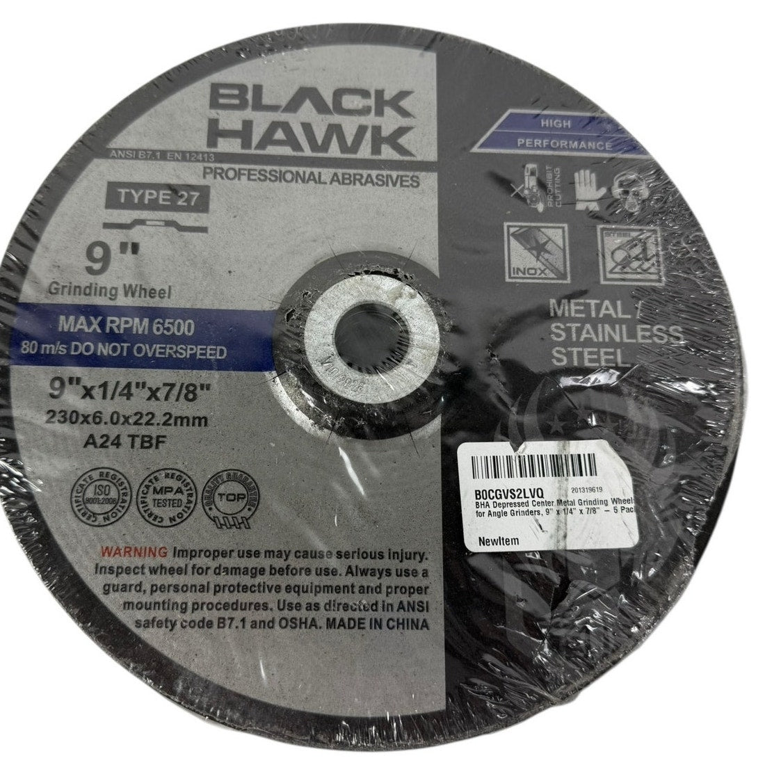 5 Pack - BHA 9" x 1/4" x 7/8" Metal Grinding Wheels T27 Discs for Angle Grinders