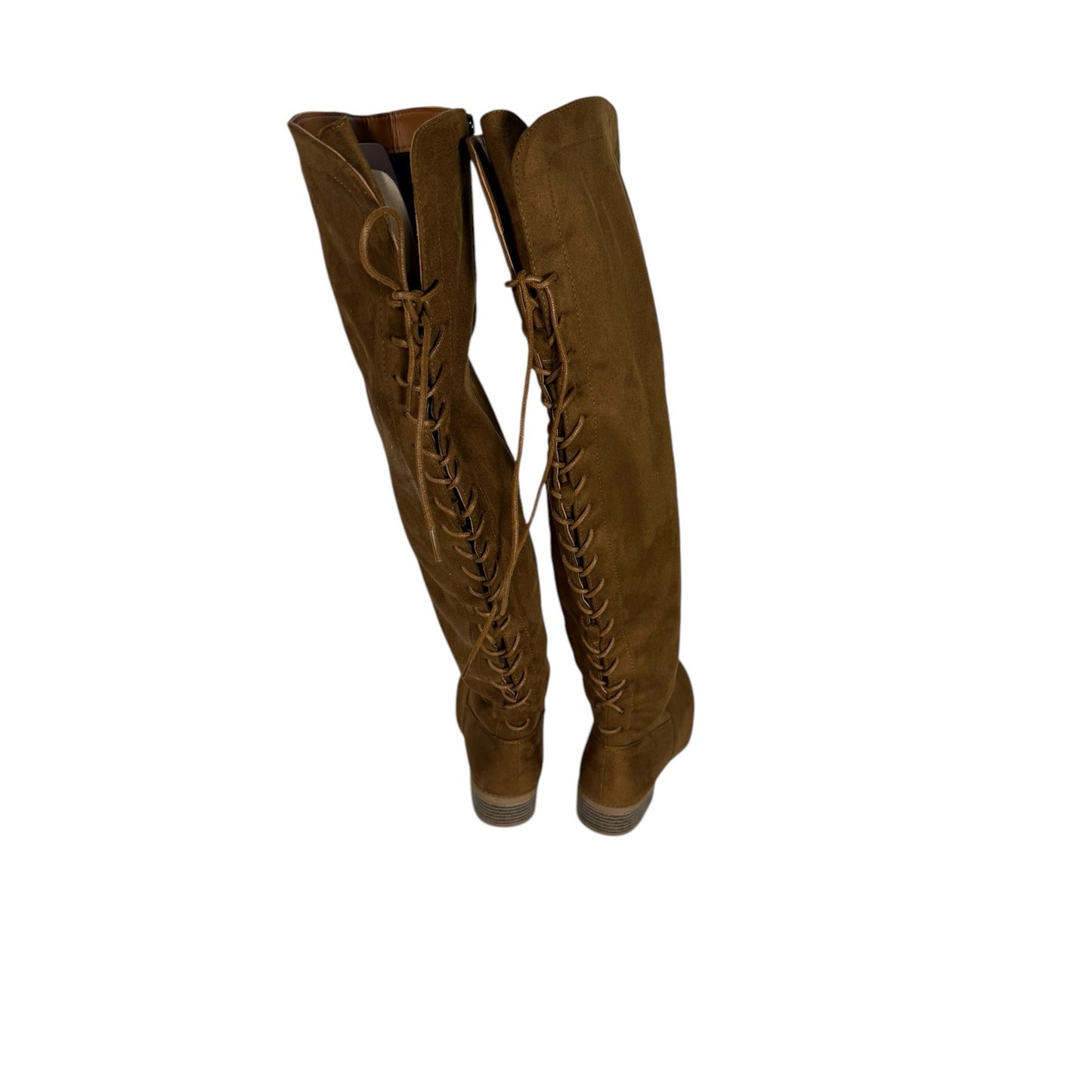 New Knee High Boots Women's Brown Zip up Cloth Casual Size 8