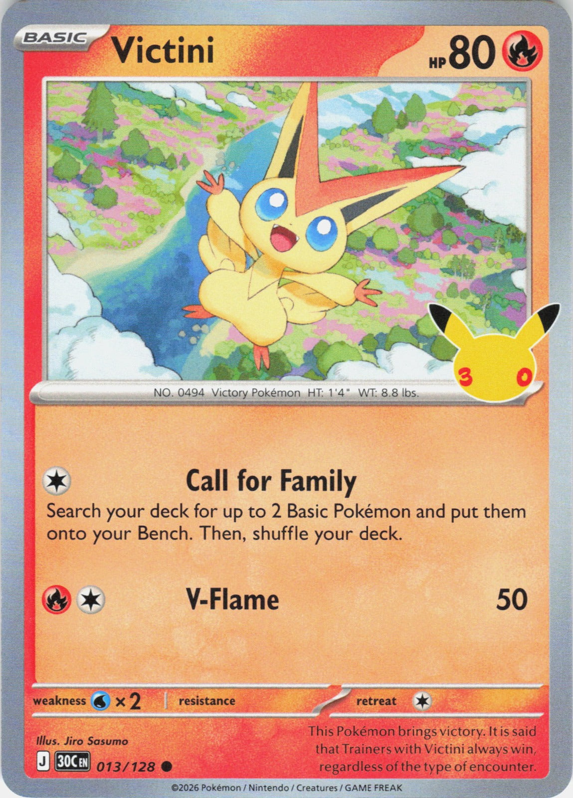 Victini Common ME: 30th Celebration 013/128 NM