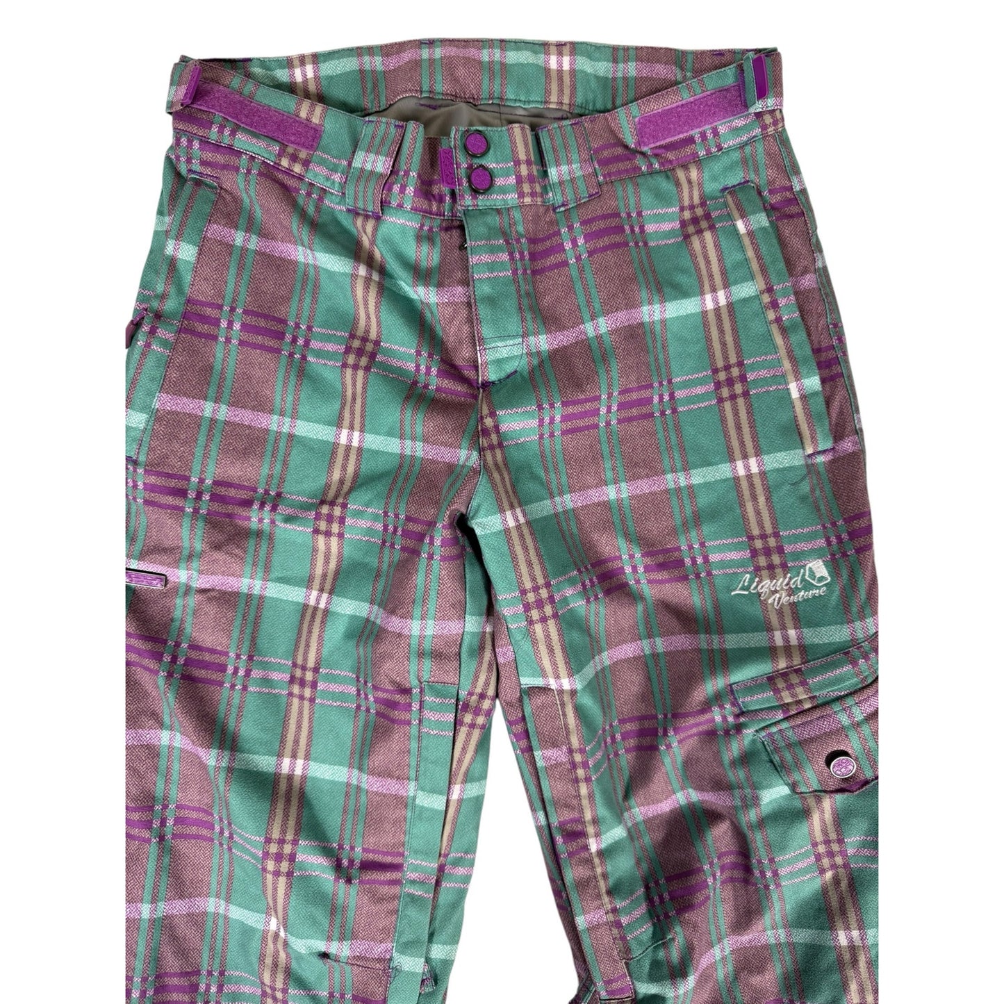 Women's Venture Liquid 5000mm Green and Pink Plaid Snow pants Medium