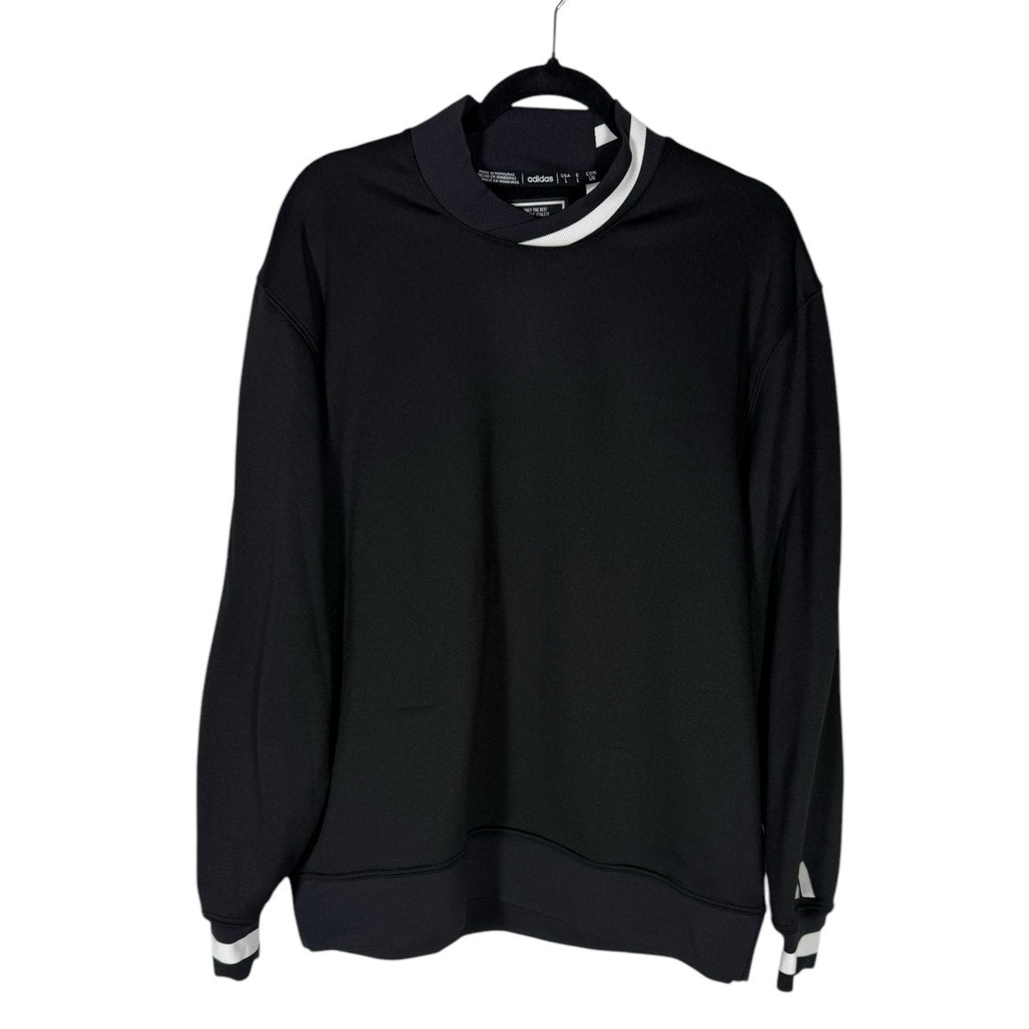 NWT Adidas Sweatshirt Mens L Black/White Varsity Elastic U HBCU Crew Athleisure