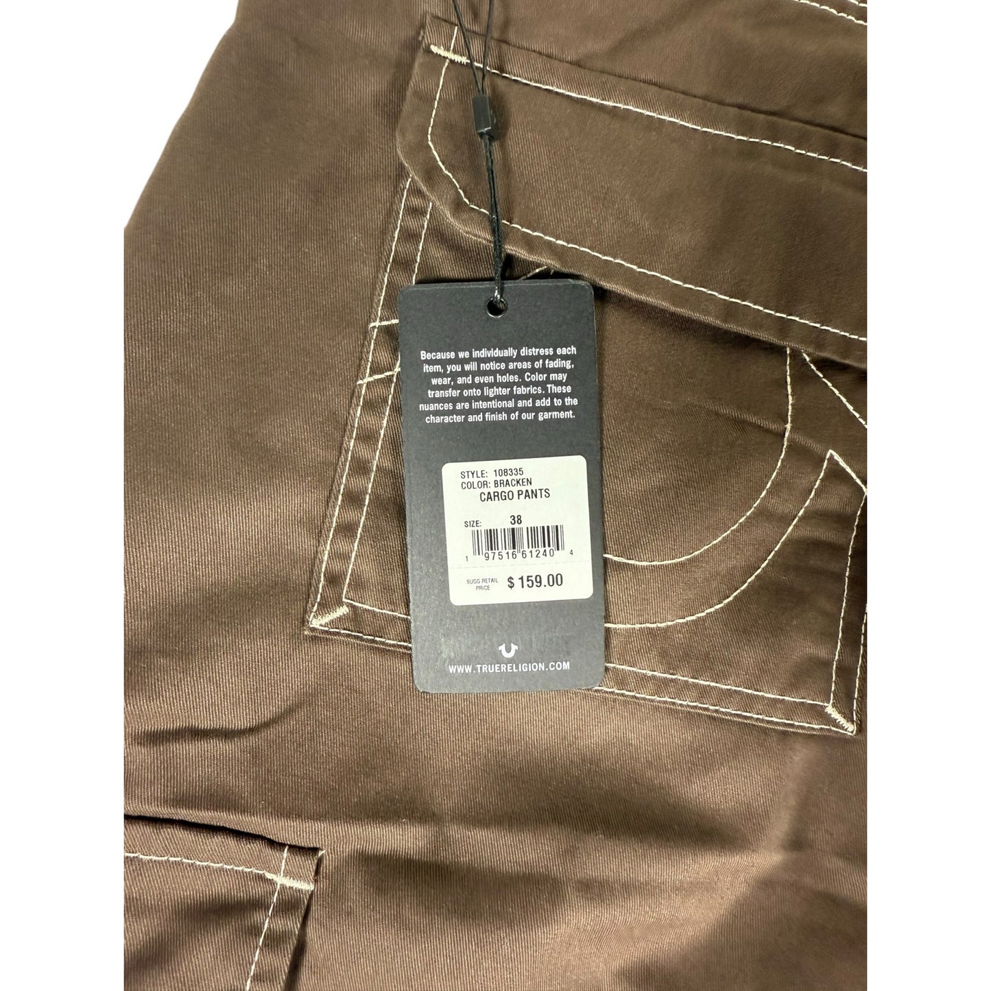 NWT True Religion Brand Jeans 108335 Men's Bracken Brown Cargo Pants Size 38