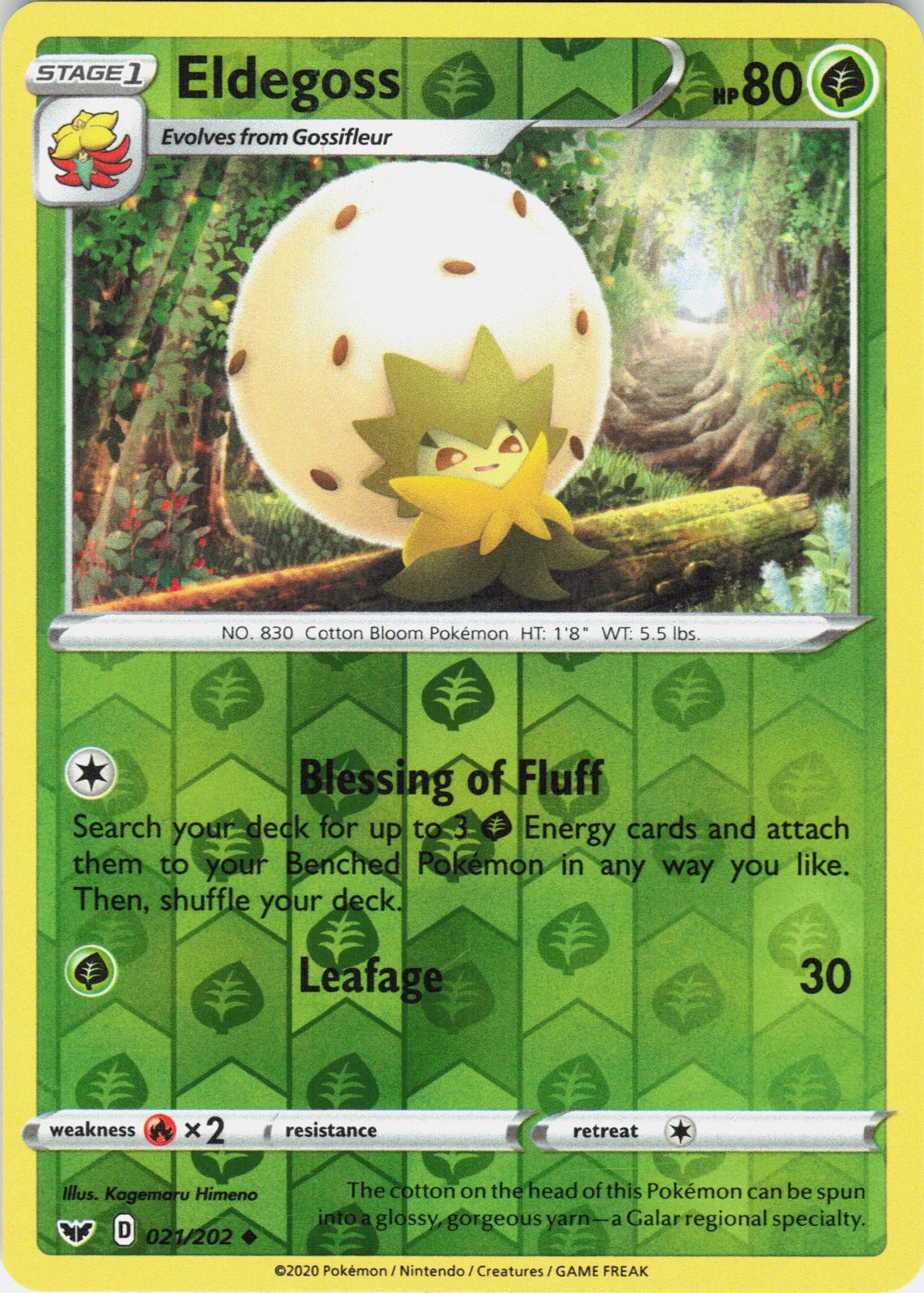 Eldegoss Reverse Holo Uncommon SWSH01: Sword & Shield Base Set 021/202 NM
