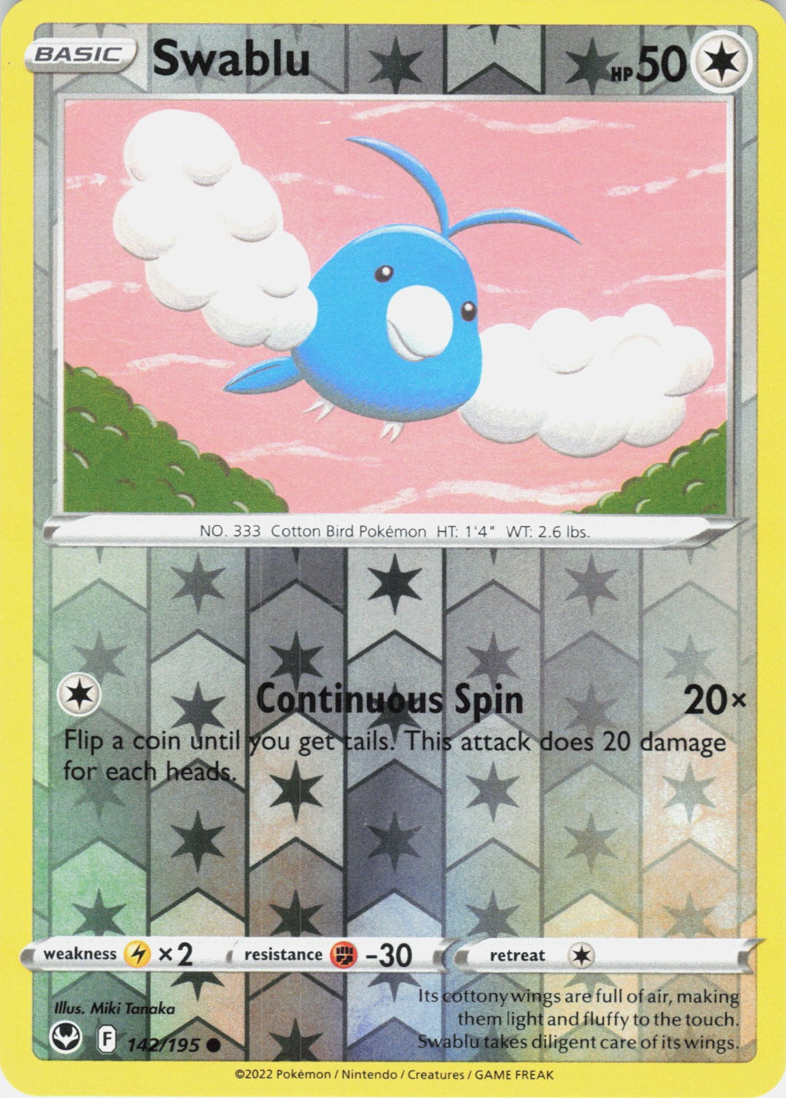 Swablu Reverse Holo Common SWSH12: Silver Tempest 142/195 NM
