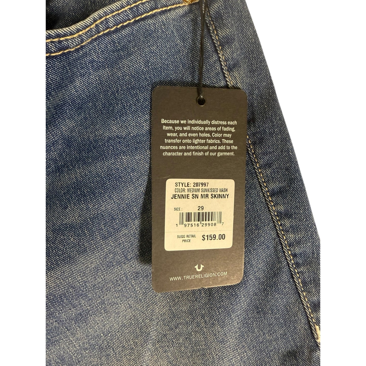 NWT True Religion Jennie Jeans Women's 29 Mid Rise Sun Kissed Washed Skinny