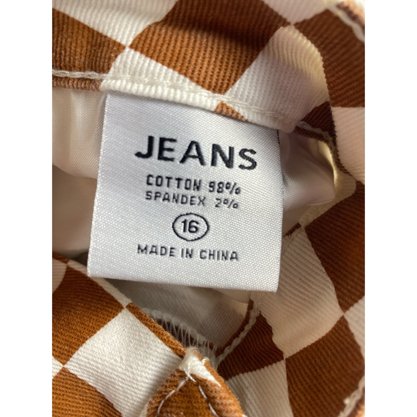 NWT women's brown and white checkerboard flare jeans size 32in