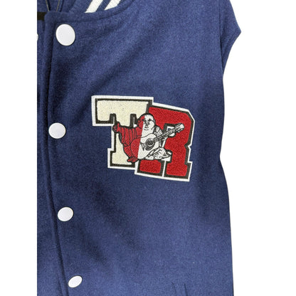 NWT Men's True Religion Blue Snap Up Varsity Letterman Jacket Size Large