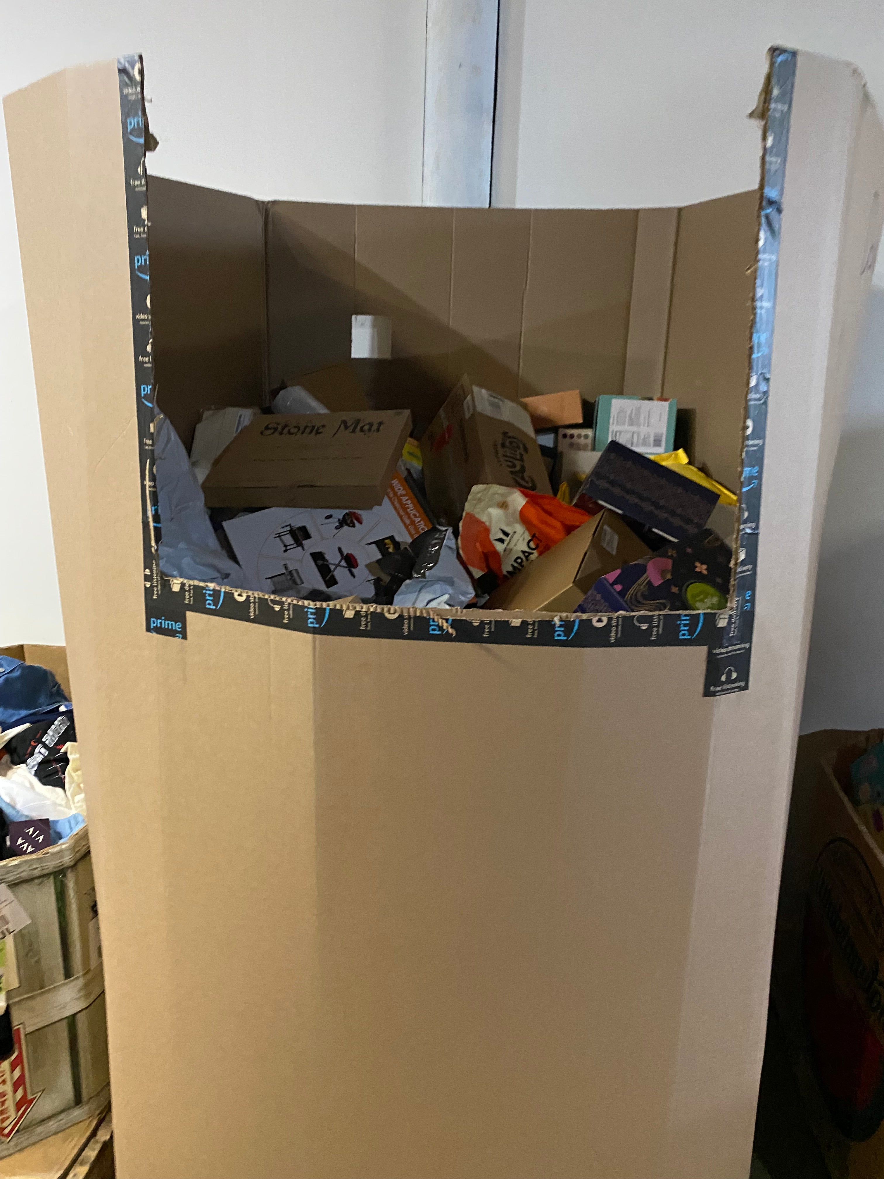 7ft raw Amazon FC high piece count pallet stacked with assorted general merchandise for resale and liquidation buyers