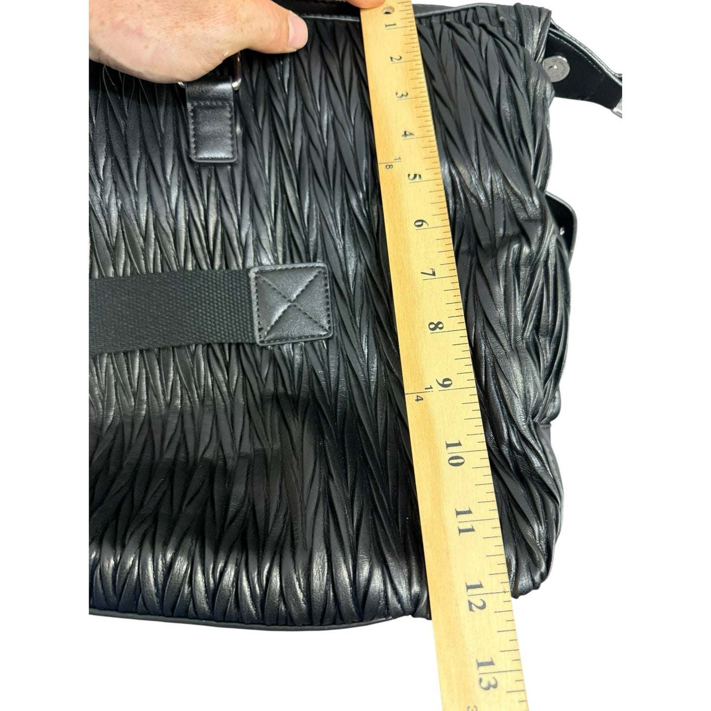 New Women's Knit Leather Large Black Tote shoulder bag with strap