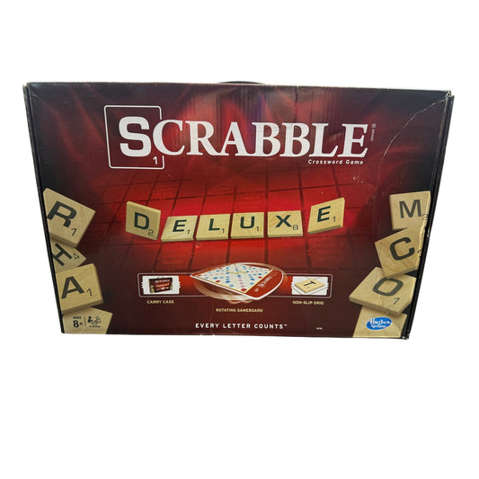 New SCRABBLE Deluxe Edition Crossword Game with Rotating Split Board COMPLETE