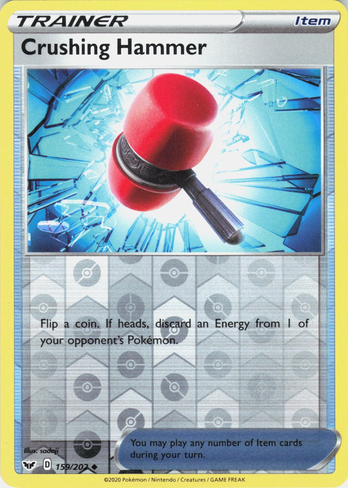 Crushing Hammer Reverse Holo Uncommon SWSH01: Sword & Shield Base Set 159/202 NM