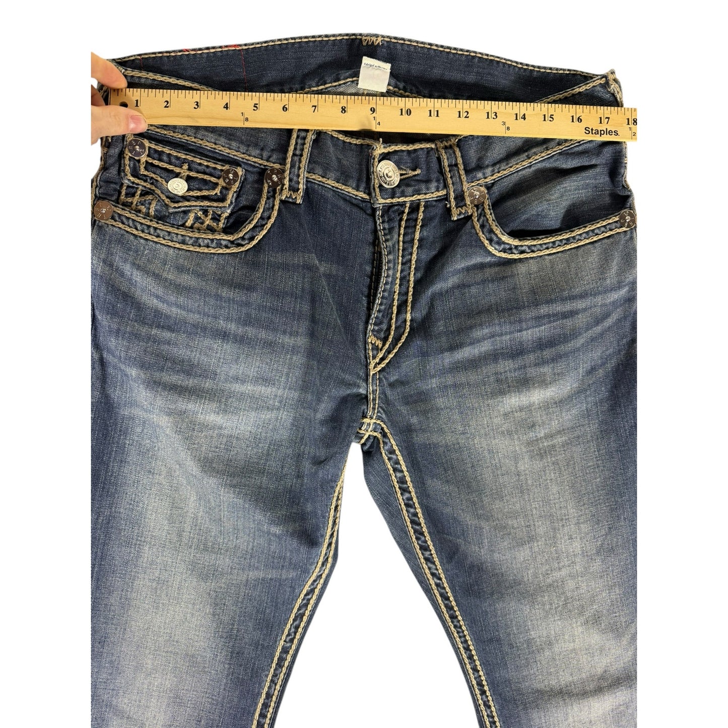 Men's True Religion Rope  Flap Pocket Stitched Straight Jeans Size 34