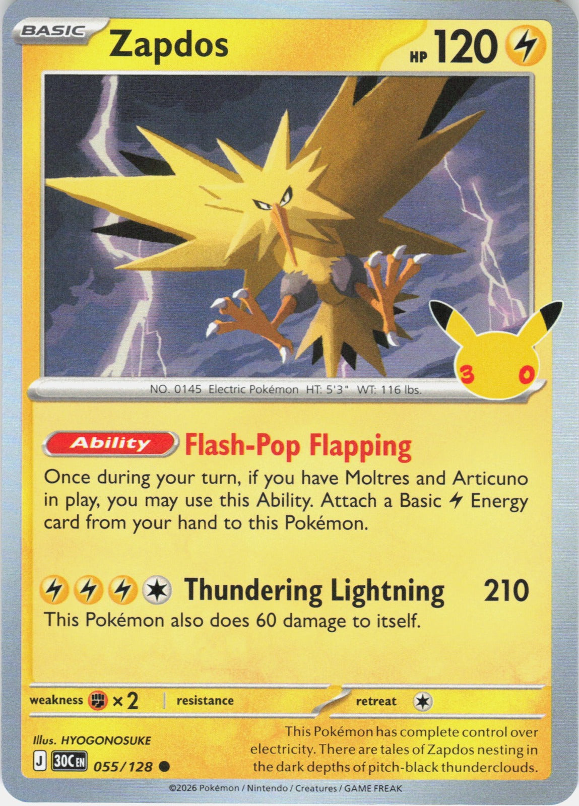 Zapdos Holo Common ME: 30th Celebration 055/128 NM