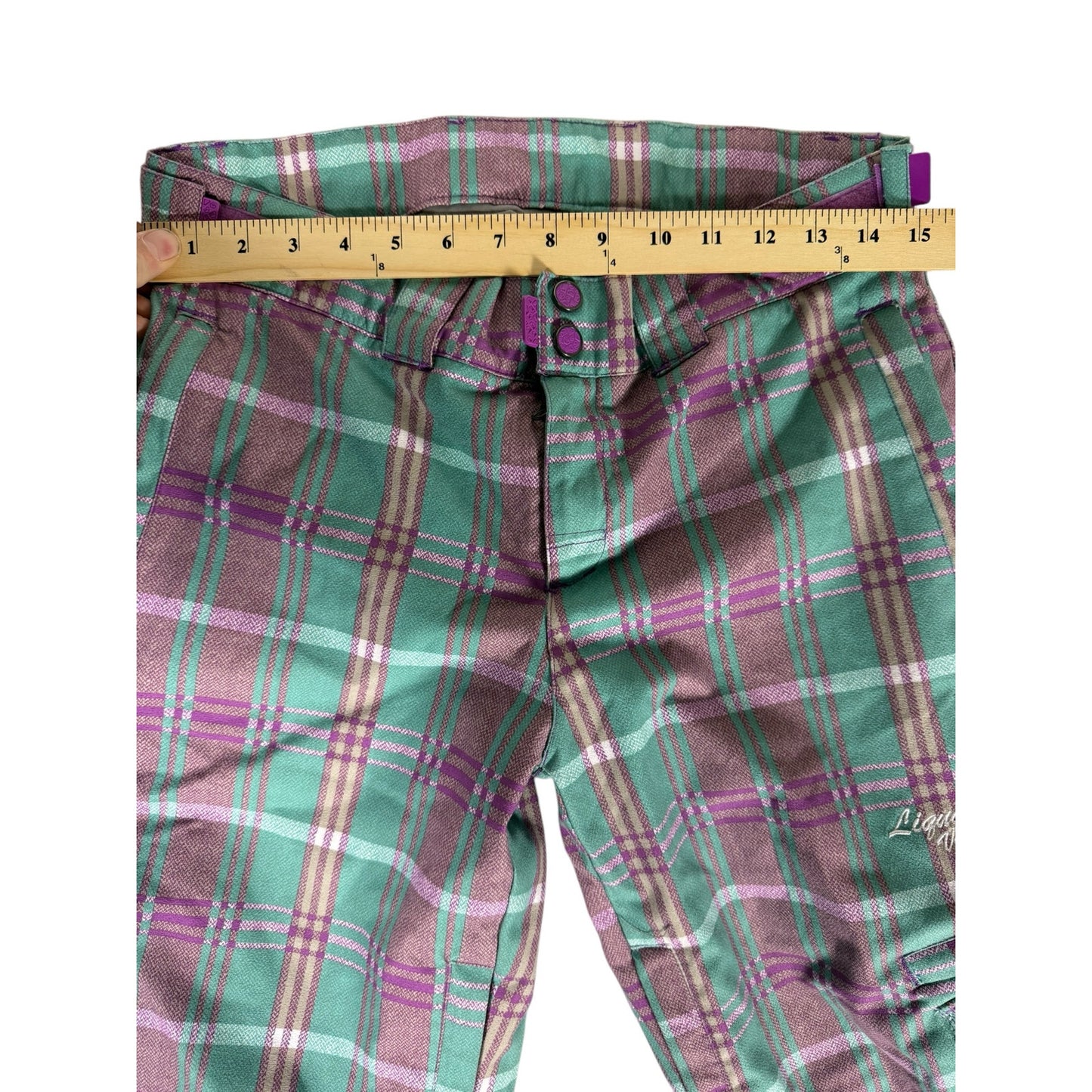 Women's Venture Liquid 5000mm Green and Pink Plaid Snow pants Medium