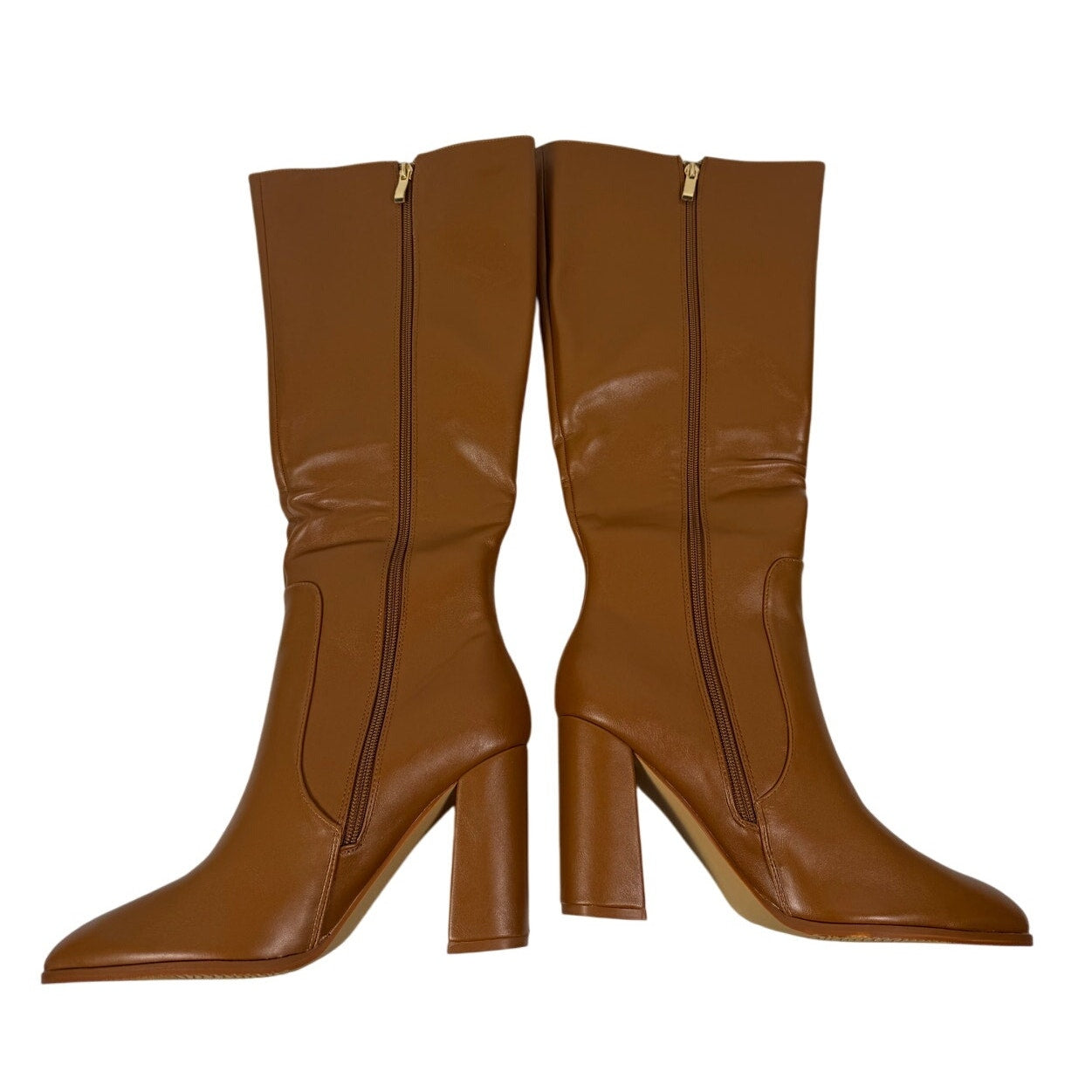 New Women's calf high boots Tan size 9.5 Zip up 4in heel 20in height