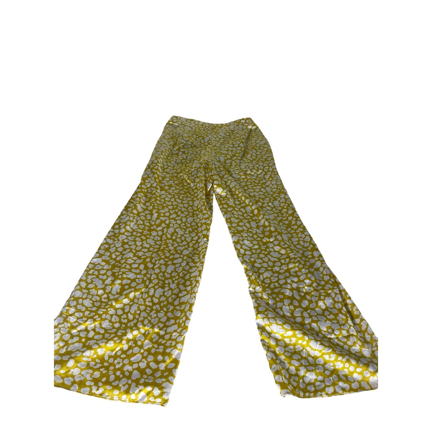 Lulu’s Yellow Animal Print Satin Wide-Leg Side Slit Pants Size Small