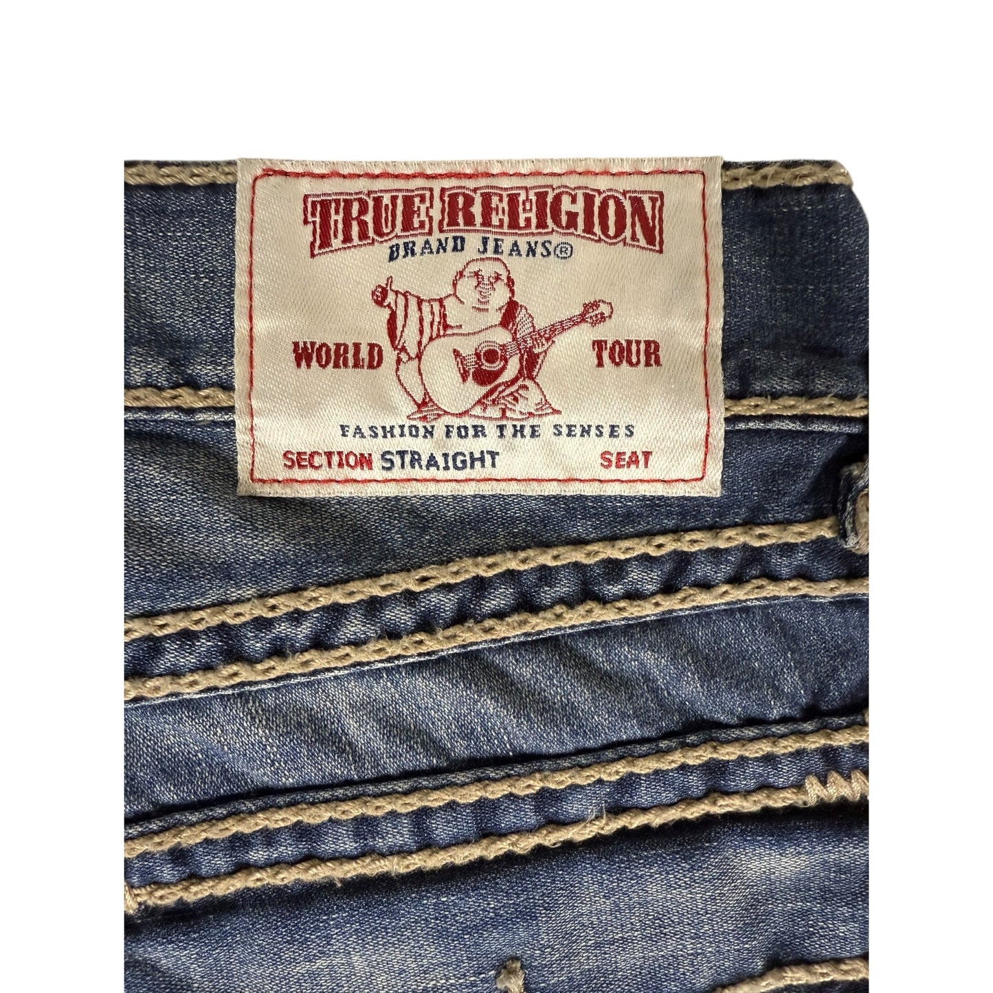 Men's True Religion Rope  Flap Pocket Stitched Straight Jeans Size 34