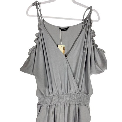 NWT Dokotoo One Piece Jumper Women's Size XL Gray Open Shoulder V Cut