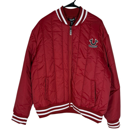 NWT Men's True Religion Red Dahlia Vertical Quilted Full Zip Jacket Size Large
