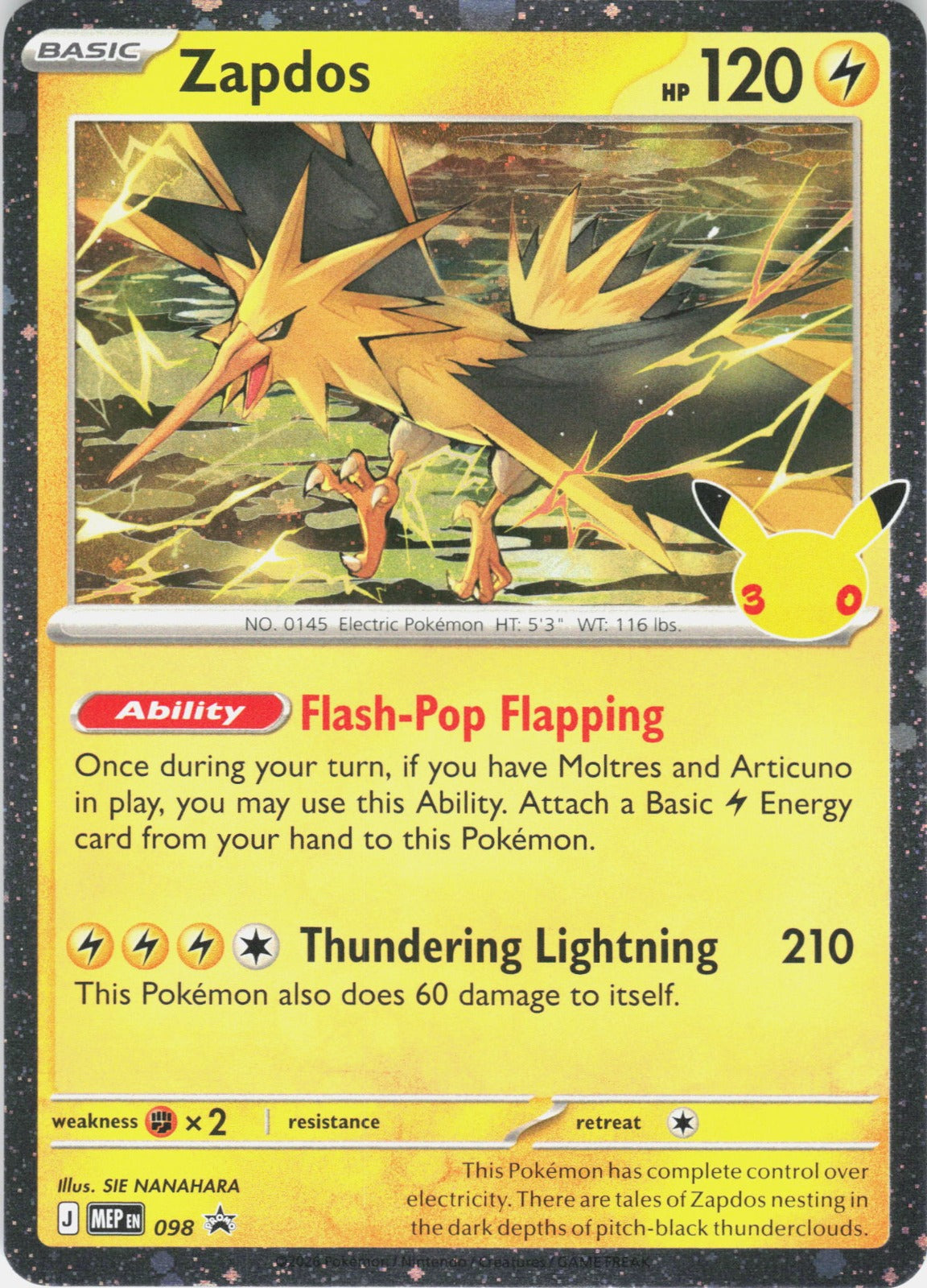 Zapdos (30th Celebration) Holo Promo ME: Mega Evolution Promo 098 NM