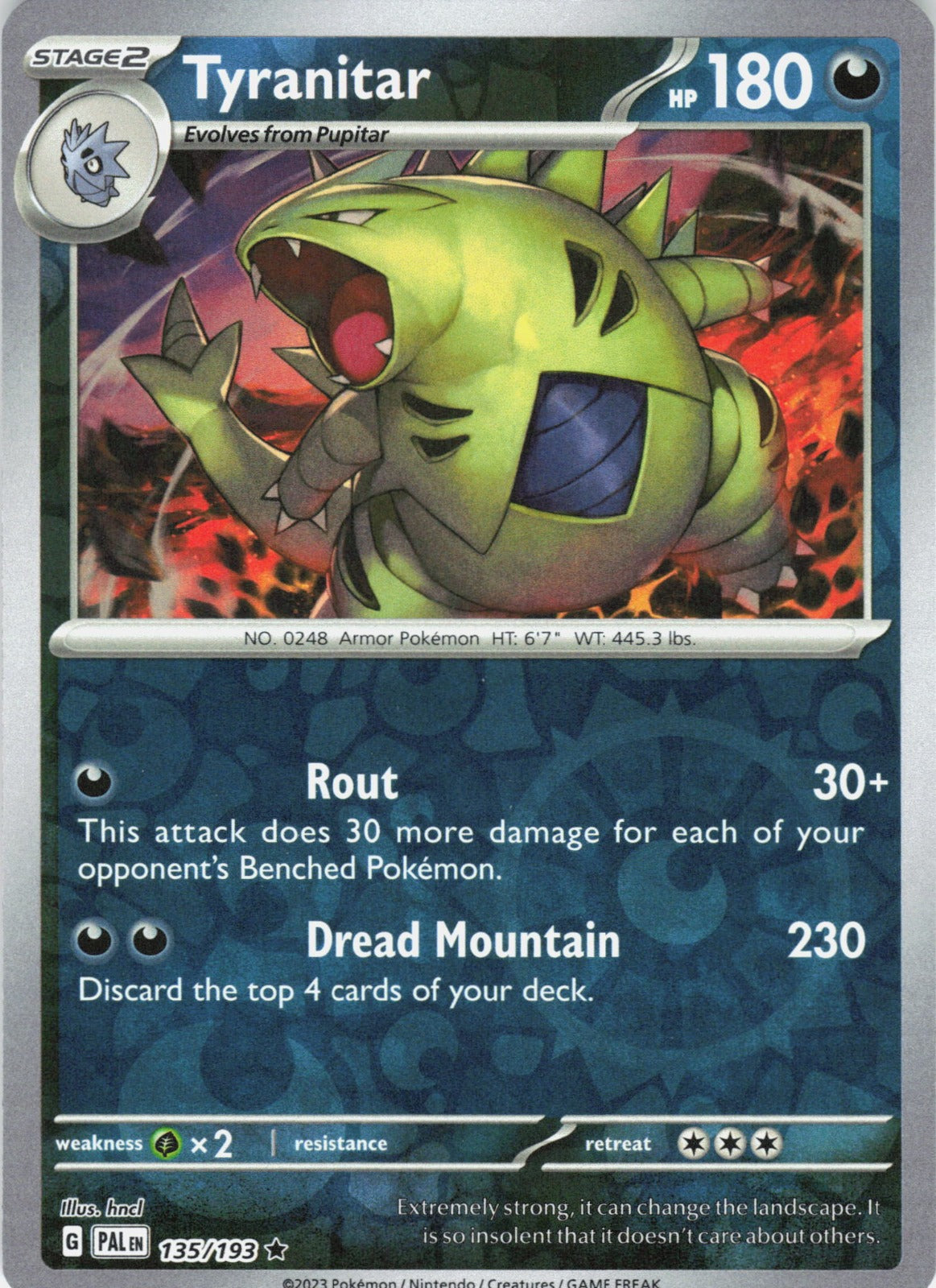 Tyranitar Reverse Holo Rare SV02: Paldea Evolved 135/193 NM