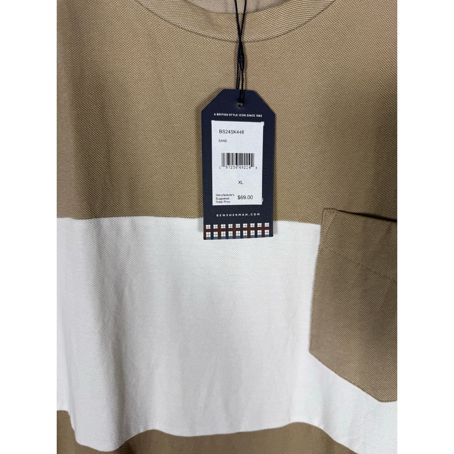 NWT Ben Sherman T-shirt Men's Brown Crewneck Pocket  XL striped two tone