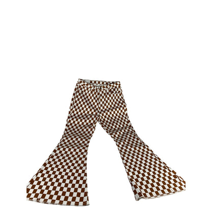NWT women's brown and white checkerboard flare jeans size 32in