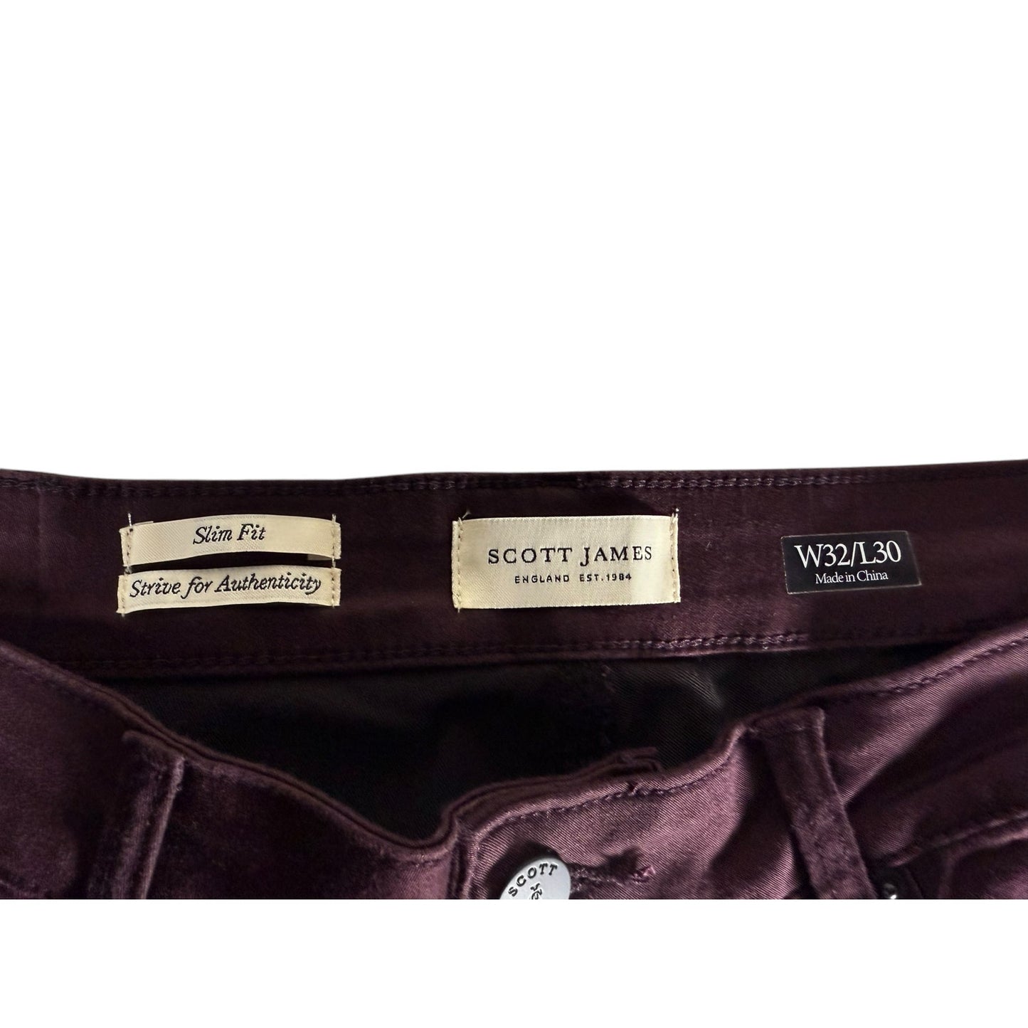 NWT Men's Scott James Burgundy Slim Fit Jeans Size 32 x 30