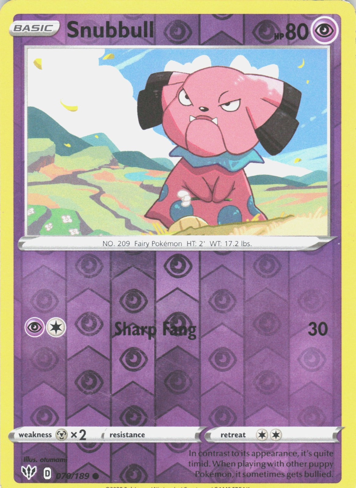 Snubbull Reverse Holo Common SWSH03: Darkness Ablaze 070/189 NM