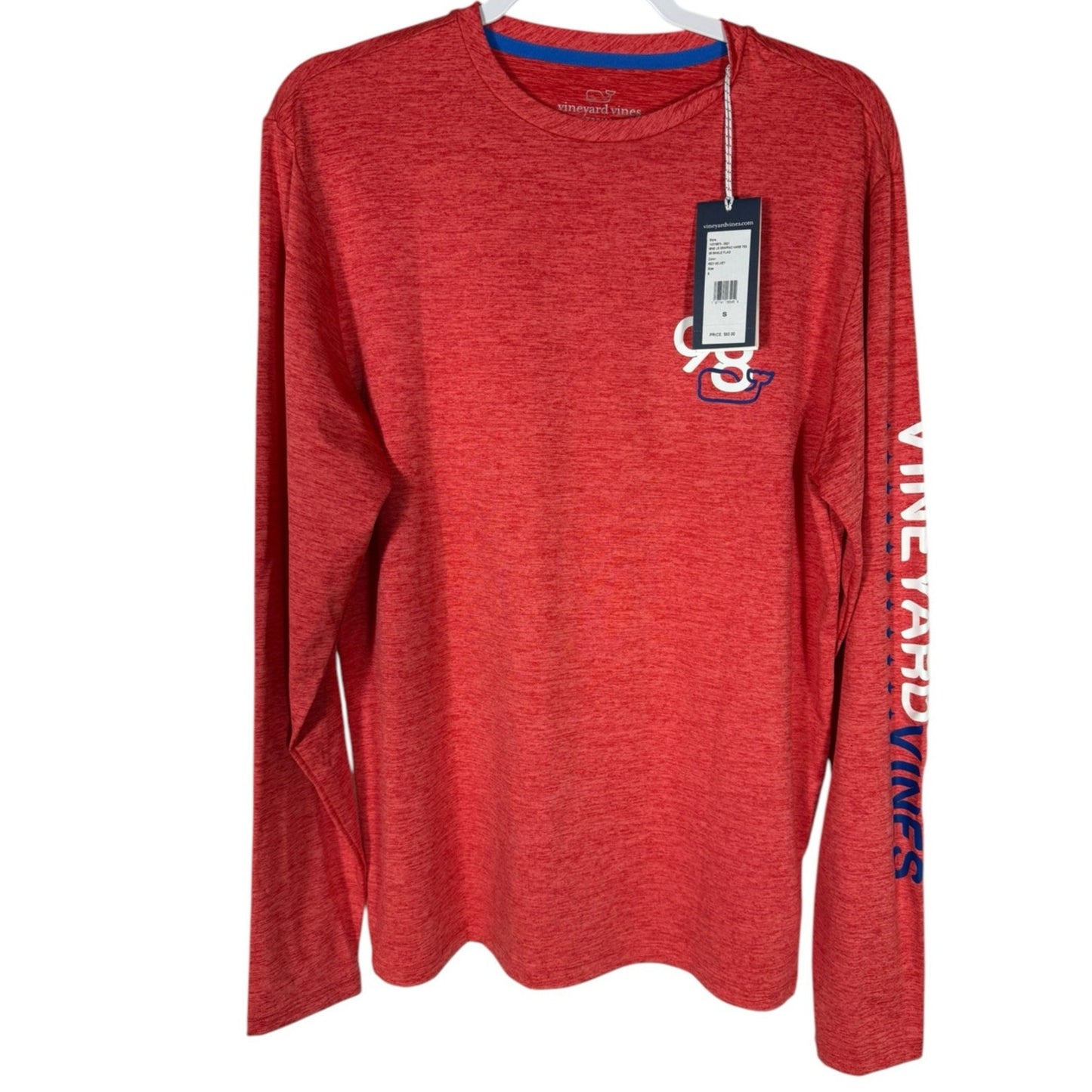 NWT Vineyard Vines Active Long sleeve Top Men's Red Flag Whale Small Quick Dry