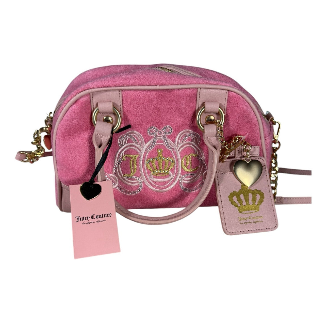 NWT Juicy Couture Juicy Lovers Club Bowler Shoulder Bag Pink Velour Crossbody