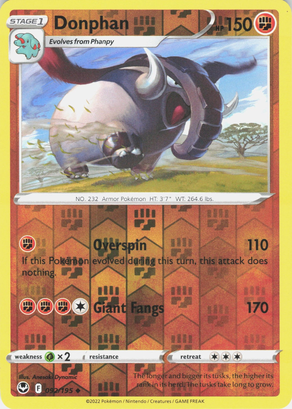 Donphan Reverse Holo Uncommon SWSH12: Silver Tempest 092/195 NM